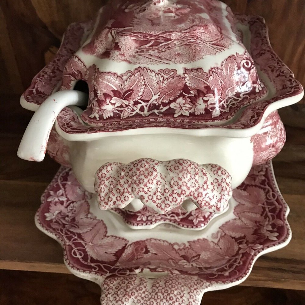Mason's Vista Pink Ironstone Soup Tureen Set - Picture 4 of 12